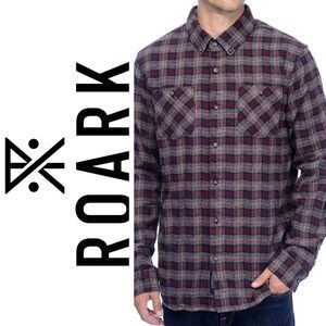 ROARK REVIVAL Men’s Plaid Flannel Shirt Blue Buck Burgundy Size S 100% Cotton